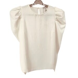English Factory Cream White Ribbed Puff Sleeve Blouse Top Medium NWT